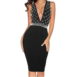 Miss Circle Black Pearl Bandage Dress Sz XS NWT